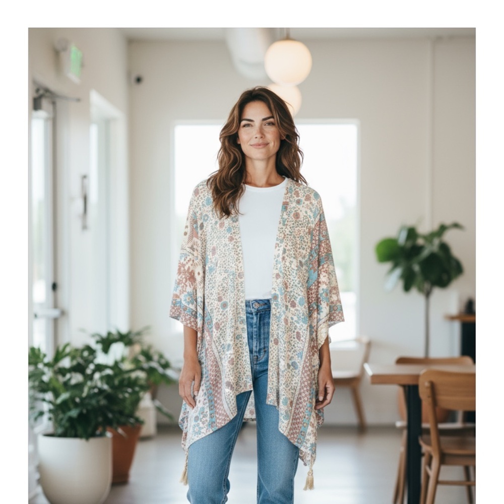 Beautiful Blue and cream Kimono XL​ - Picture 2 of 6